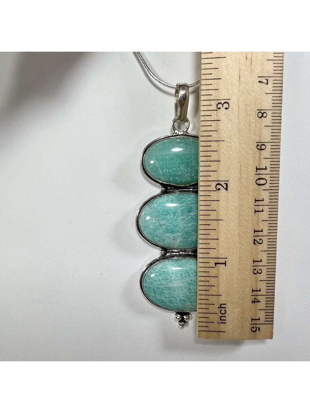Amazonite Triple Stone 925 Large Gemstone Pendant - Picture 4 of 5